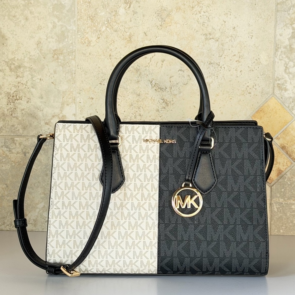 Michael Kors Sheila MD Satchel Shoulder Bag MK Color-Block Black Multi